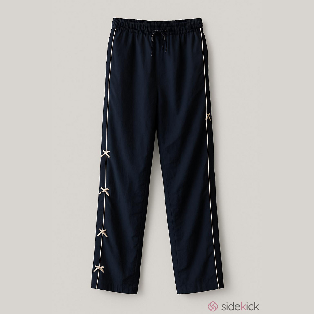 Navy and white Track Pants with Pink bow Accents size M